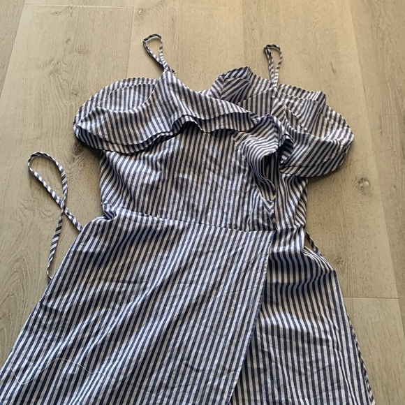 A New Day Blue & White Striped Faux Wrap Dress Medium - Picture 3 of 7
